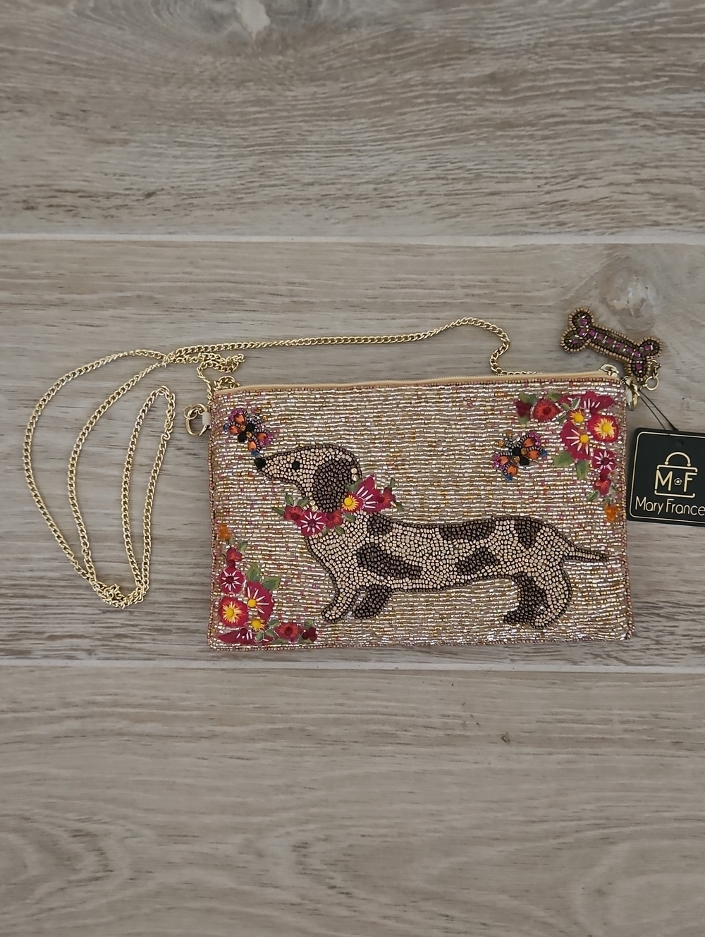 Mary Frances Pink Beaded Dachshund Crossbody Bag